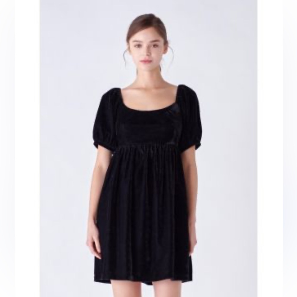 English Factory Elegant Black Velvet Dress XS CottageCore EUC
